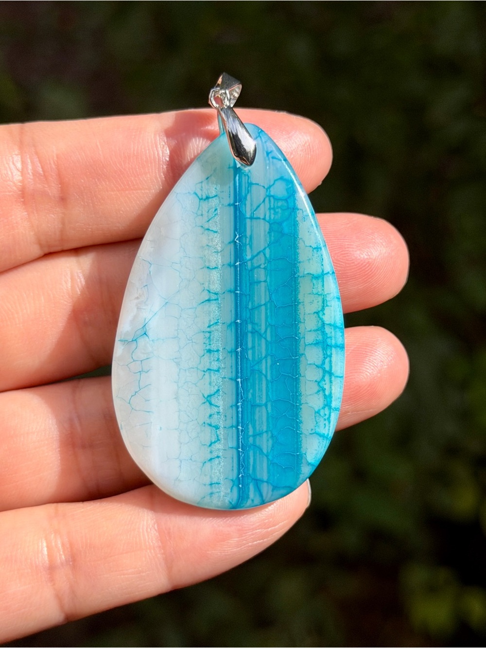 925 silver plated blue crack agate pendant 2625 - Picture 3 of 4